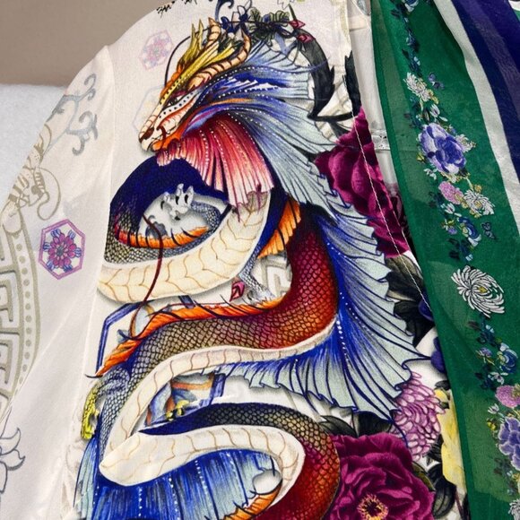 NWT Camilla Silk Blouse Med Gentle Moon Dragon Floral Embellished Detachable Tie - Picture 5 of 16